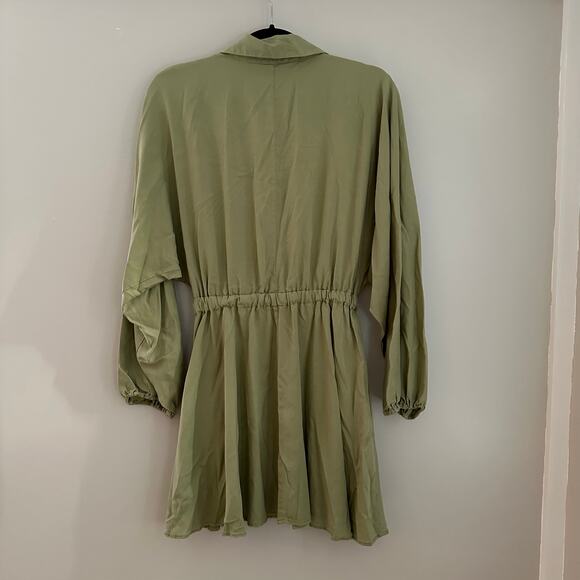 Zara Women's Light Green Long Sleeve Button Front‎ Tie Waist Shirt Dress Size S - Picture 10 of 10